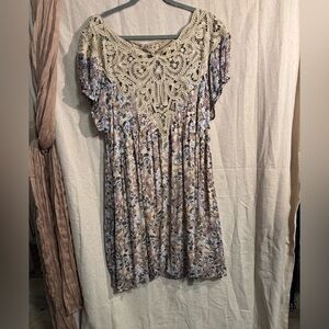 Free People Cream Lace Floral Blouse- NWOT